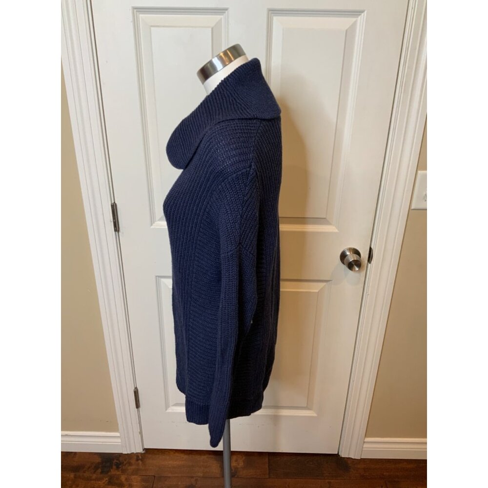 BCBG Max Azria Heather Navy Blue Chunky Knit Sandrah Cowl Neck Sweater Size XS/S - Picture 3 of 5